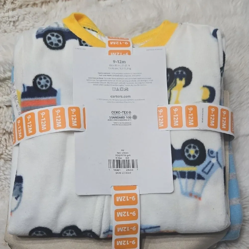 CARTER'S 2-PACK CONSTRUCTION FLEECE SLEEPWEAR FOOTIE, SZ 9-12 MONTHS - NEW!